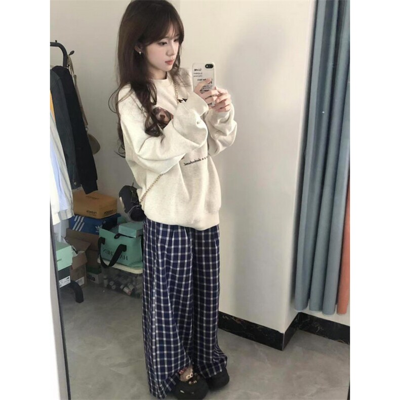 【有货】蓝色格子阔腿裤男女美式复古hiphop裤子宽松X814HH-特P50,男装休闲裤,星座1007（原301D）