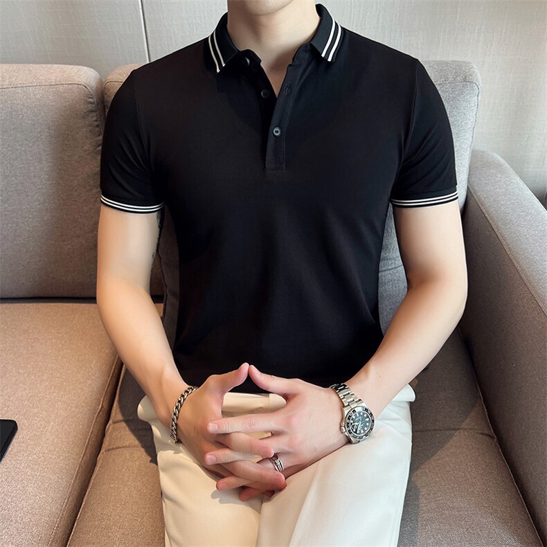 2026夏季基础款短袖翻领T恤Polo衫高品质轻奢修身半袖男T063-P38,男装T恤,电商D342