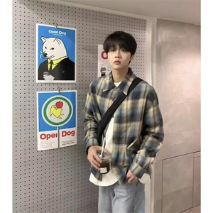 1506/Q3640/P34男女同款新款美式复古潮牌痞帅港风休闲衬衣外套图片