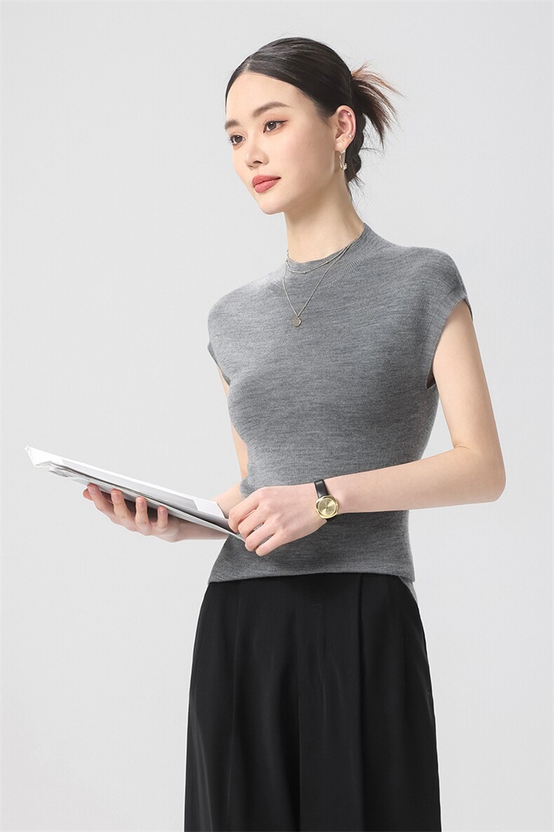 简约时尚无袖女士春季新款宽松遮肚百搭坎肩打底背心,针织衫/毛衣,清联羊绒