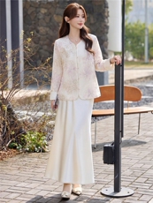 主推现货重工艺新款新中式春夏提花刺绣设计感时尚气质减龄两件套，女装套装/套裙，韩美纤衣