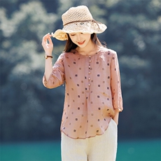 2026年春季宽松短袖女亲肤透气苎麻文艺风，女装衬衫，江南依恋