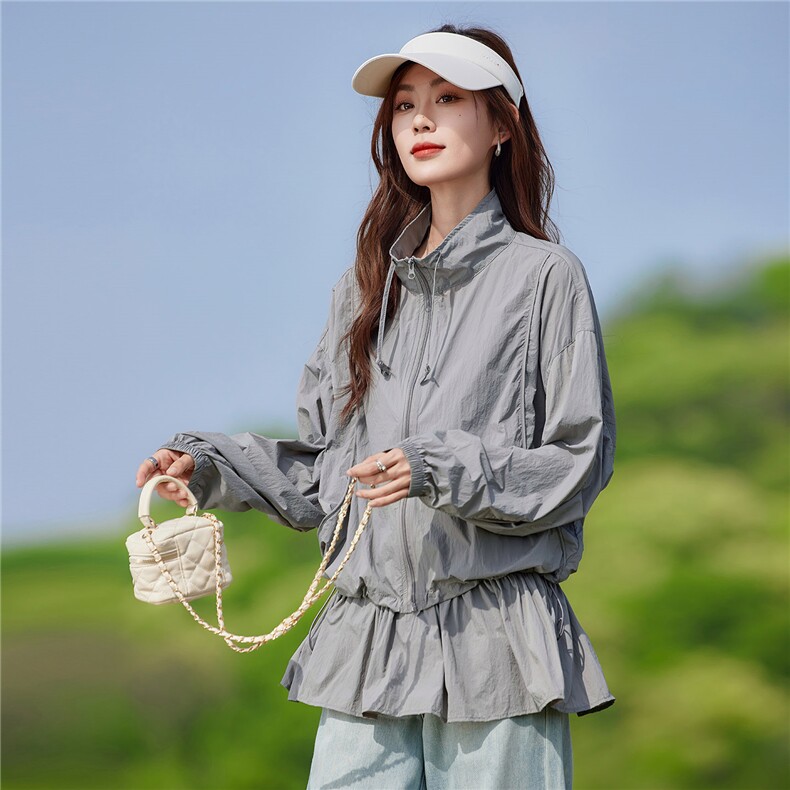 现货2026夏季新款时尚内搭拼接防晒衣两件套旅行户外短外套,女装防晒衣,靓衣阁