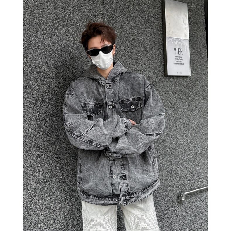 美式复古水洗牛仔外套春秋季潮流设计感休闲外套,男装夹克,星座410-7