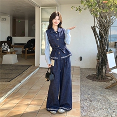 现货！现货！2026春季新款时尚轻奢风刺绣牛仔两件套女，女装套装/套裙，2C306