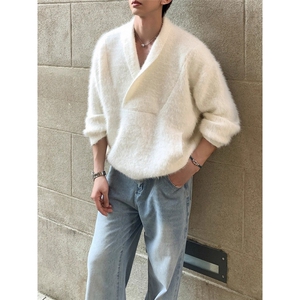 西装领毛衣男潮高级感宽松慵懒风马海毛针织衫外套MZ932-P60图片