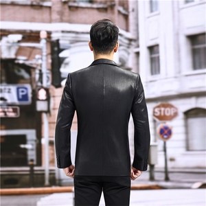 春秋款男士绵羊皮西服真皮休闲外套韩版中年男装百搭通勤夹克图片
