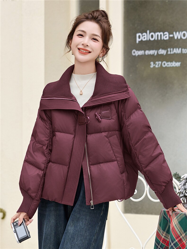 短款羽绒服女2025冬季新款小个子气质大翻领针织拼接韩系加厚外套,女装羽绒服,拾衣