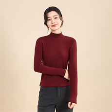 2025春季软糯精纺羊毛半高领打底衫女内搭洋气毛衣高级感中领上衣，女装针织衫/毛衣，羊秋羊绒