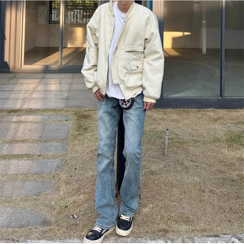 美式高街vibe潮牌水洗浅蓝色裤子vintage显瘦微喇修身Z343-8P44,男装休闲裤,星座1112-1