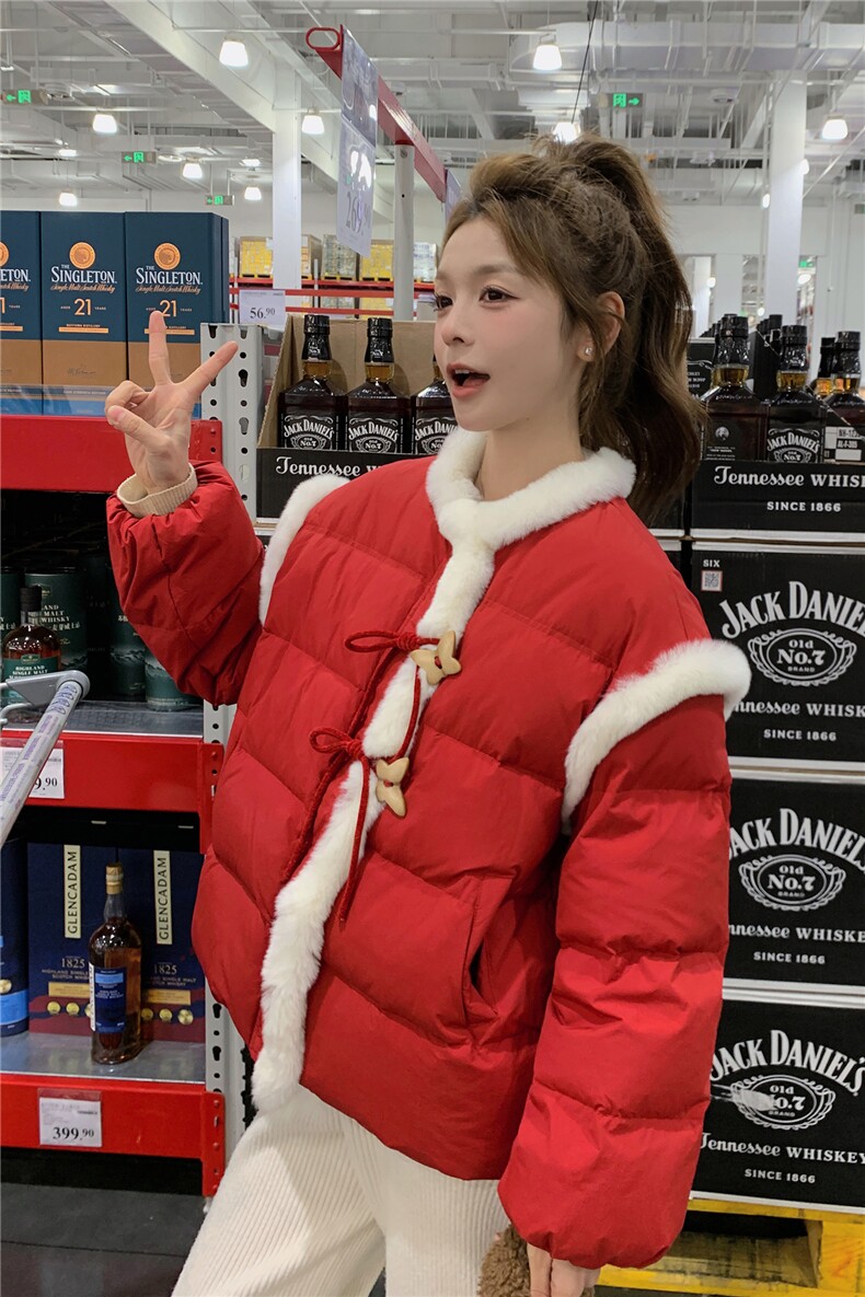 红色新中式新年羽绒服女冬季2025新款小个子高级感学院风奶乎乎,女装羽绒服,艾米莉亚
