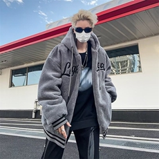 羊羔绒毛外套男女情侣秋冬季加绒加厚美式刺绣秋冬装棉衣W69，男装夹克，星座1116A-1（原606A）