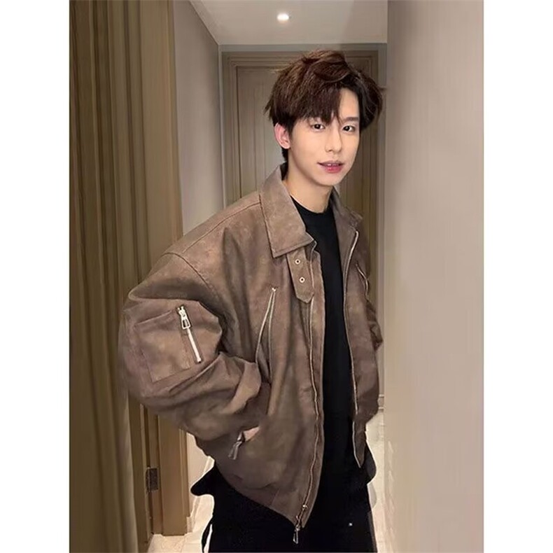 J30-P67文艺简约流行时尚新款ins日系慵懒潮流原宿原版皮衣，男装皮衣，电商B323A