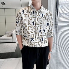 2025春季新款衬衫男士轻奢印花七分袖衬衫打底上衣901-C41P58，男装衬衫，星座901
