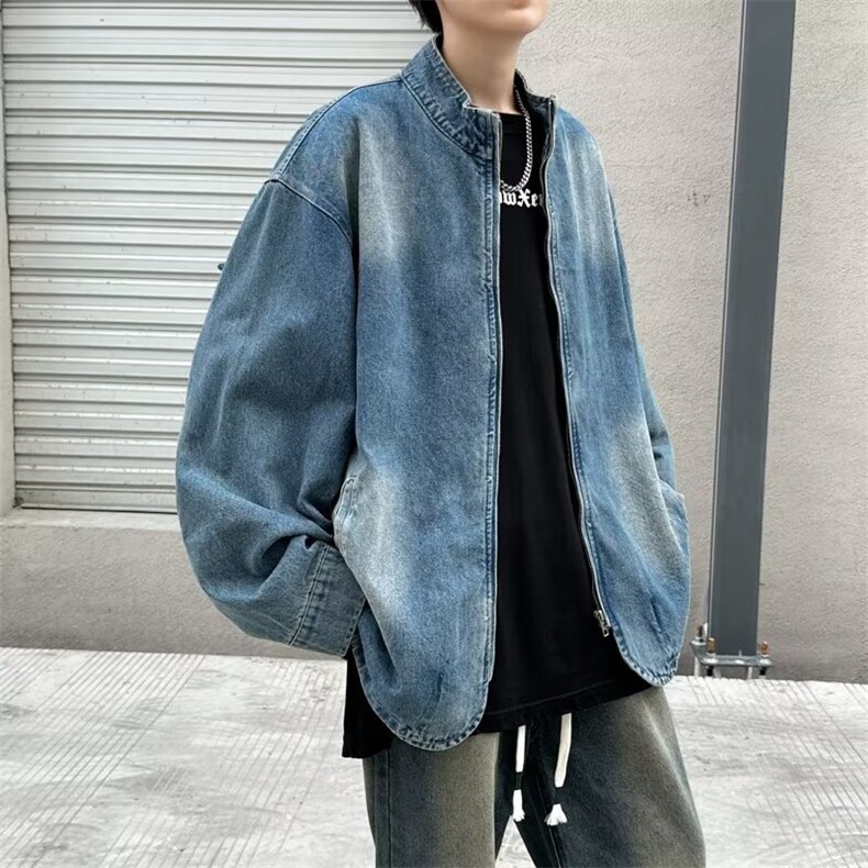 基础款百搭宽松立领牛仔外套 街头美式情侣牛仔衣夹克 M2125-P70图片