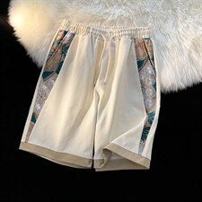 1港风大码M-5XL日系刺绣民族风潮五分裤短裤男DK7791P45控59，男装牛仔裤，星座226-2