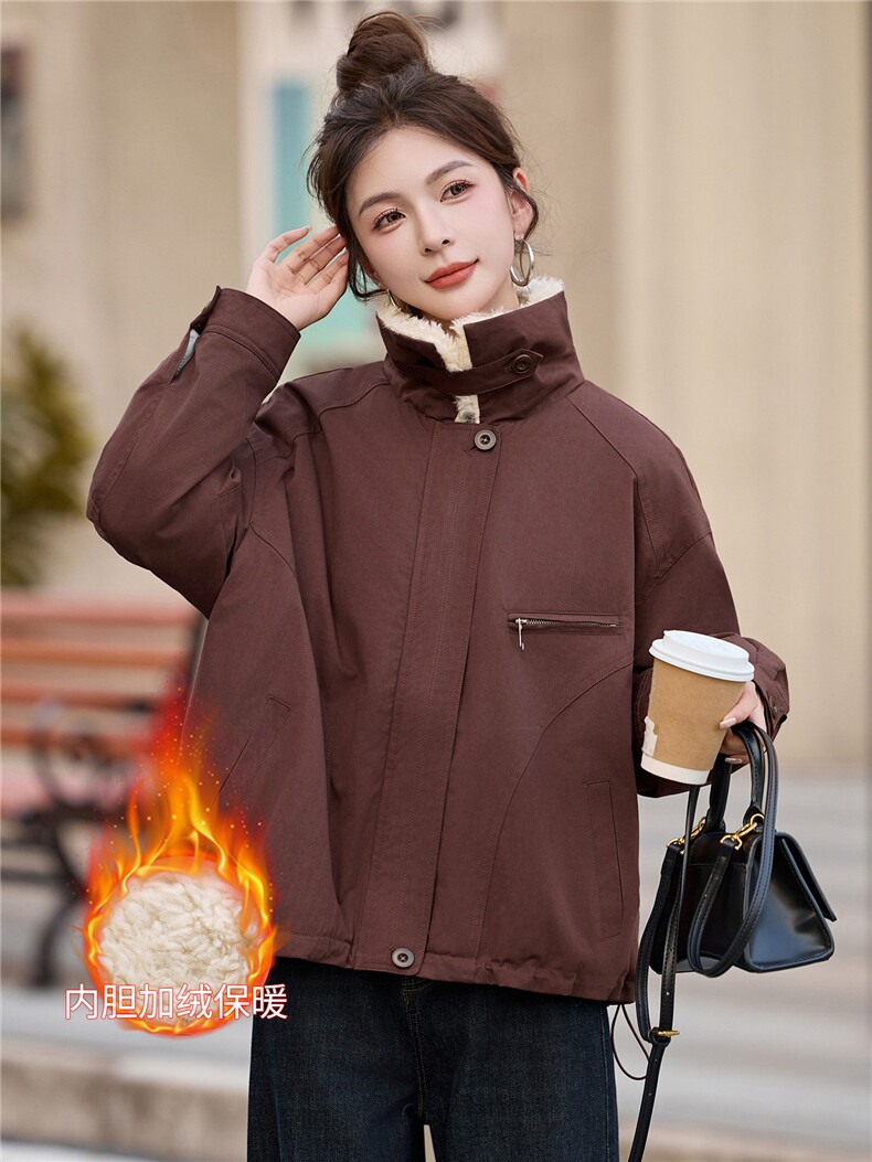 加绒外套女2025秋冬新款韩系独特超好看休闲短款加厚羊羔毛派克服,女装棉衣/棉服,以桐