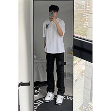 B221美式ins高街小众重工艺假破洞小脚牛仔裤LK23019-P60控78，男装牛仔裤，电商B221
