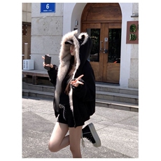 1506-1/MF0051/P89猫耳朵连帽棉服女加绒美式宽松设计感外套，男装棉衣，星座1506-1