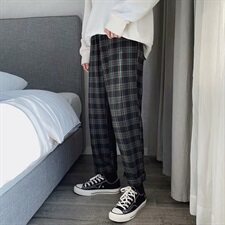 2021新款夏季格子裤男港风韩版潮流薄款休闲裤A02，男装休闲裤，星座507