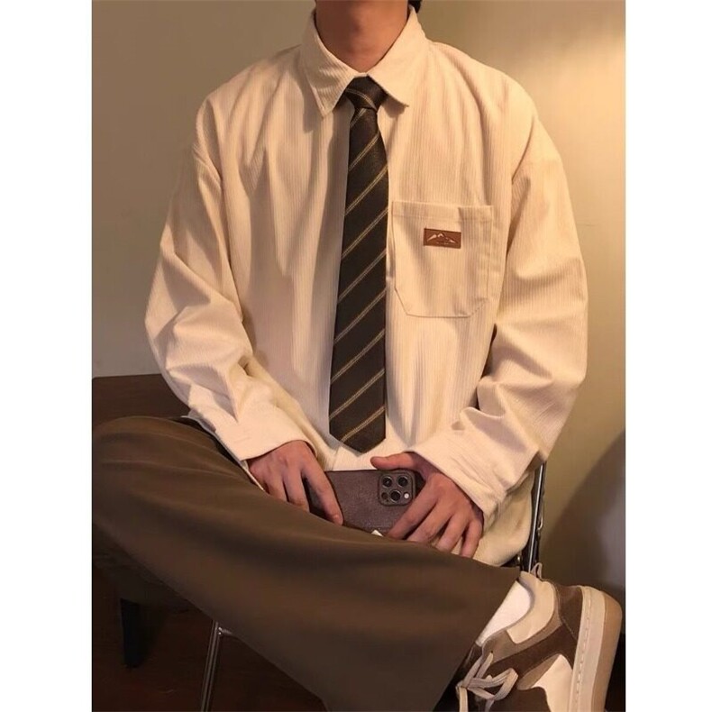 美式复古宽松百搭学院风休闲打底长袖衬衫上衣男衬衣潮牌,男装衬衫,星座218-1（原230）