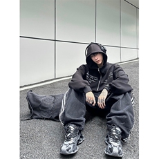 新款拉链拼接三条杠阔腿宽松百搭牛仔裤X1002-1-NZ2325P75控98，男装牛仔裤，星座1002-1