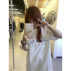 H0549-P35前后刺绣贴绒2026新款夏季设计感小众hiphop短袖t恤女图片