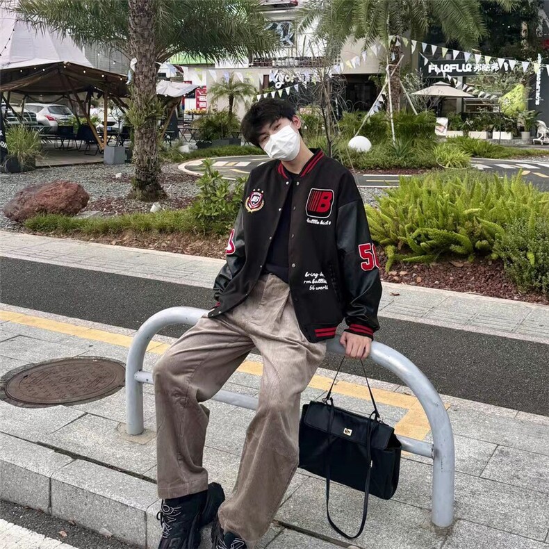 美式复古棒球服外套男女秋冬ins潮牌学院风宽松高级感飞行员夹克,男装夹克,星座506A