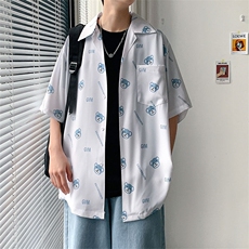 1港风休闲情侣大码M-5XL衬衫潮帅气半袖衬衣男寸衫DCS764P40控58，男装T恤，星座226-2