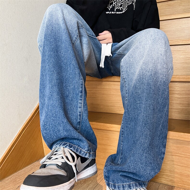 港风男生牛仔裤潮牌高街抽绳裤子K506P50,男装牛仔裤,电商D325