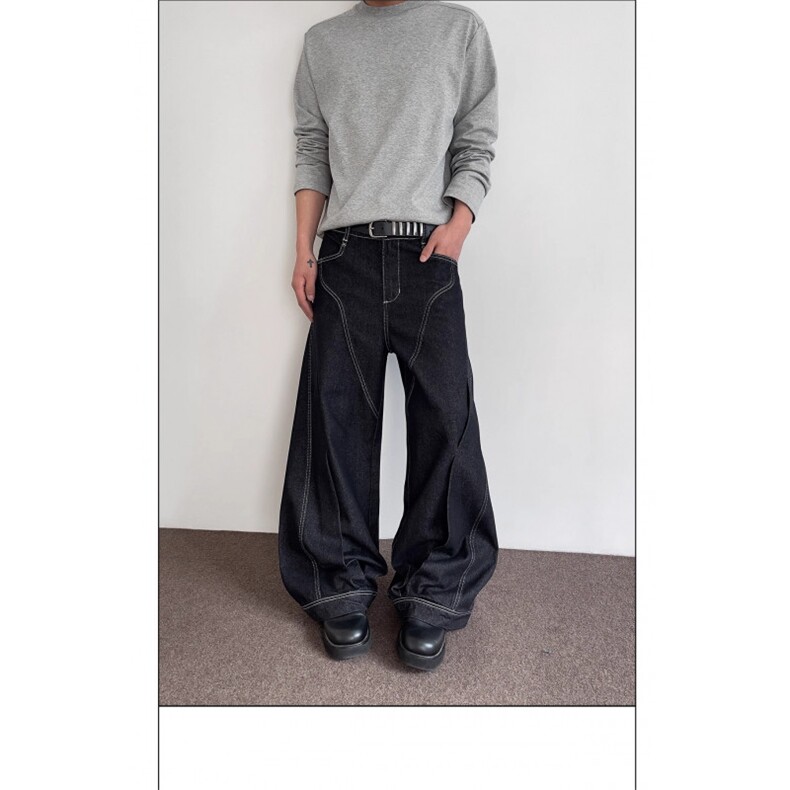 AK2132-P58美式复古廓形明线宽松直筒阔腿牛仔裤，女装休闲裤，星座617A-2