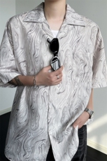 8XL-M冰丝古着感波浪纹短袖衬衫男宽松休闲沙滩古巴领衬衣CS528，男装衬衫，电商D206-1