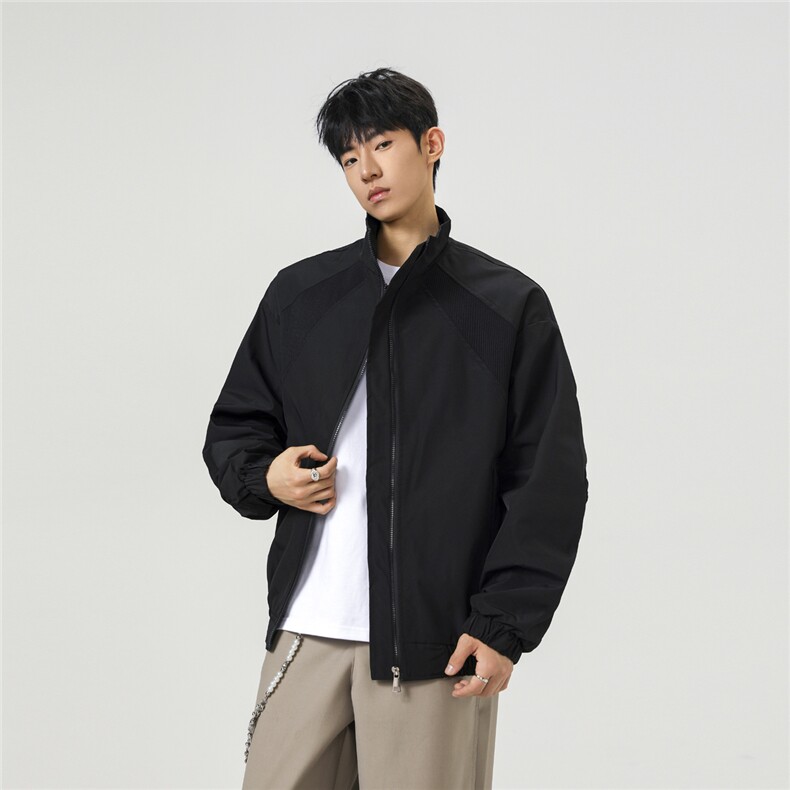 美式罗纹拼接袖子褶皱大码M-5XL教练夹克男JK78056P69控105,男装夹克,星座226-1