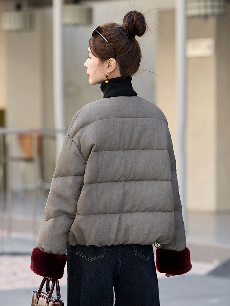 短款羽绒服女2025冬新款高级感超好看新中式洋气独特灰色加厚外套,女装羽绒服,半夏