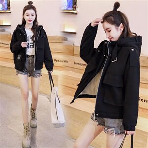 2020冬季新款派克加绒棉服潮酷气质印花设计不挑身材遮肉显瘦 派克服图片