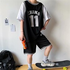 夏季球衣宽松假两件篮球服套装男短袖t恤运动学生班服tz712-p36,男装T恤,星座1008-2