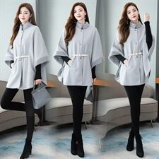 时尚女装秋冬季新款毛呢外套宽松显瘦斗篷式设计优雅气质短款大衣，女装毛呢外套，芷墨服饰