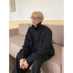 韩版半高领质感针织衫男宽松秋冬高级感慵懒宽松毛衣外套图片