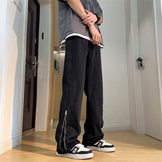 美式复古拉链牛仔裤男夏季宽松直筒微喇裤子高街vibe潮牌N9952，男装牛仔裤，星座1116A-1（原606A）
