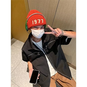 2024夏季美式拉链设计衬衫短袖高街男女宽松休闲潮牌上衣~CY02图片