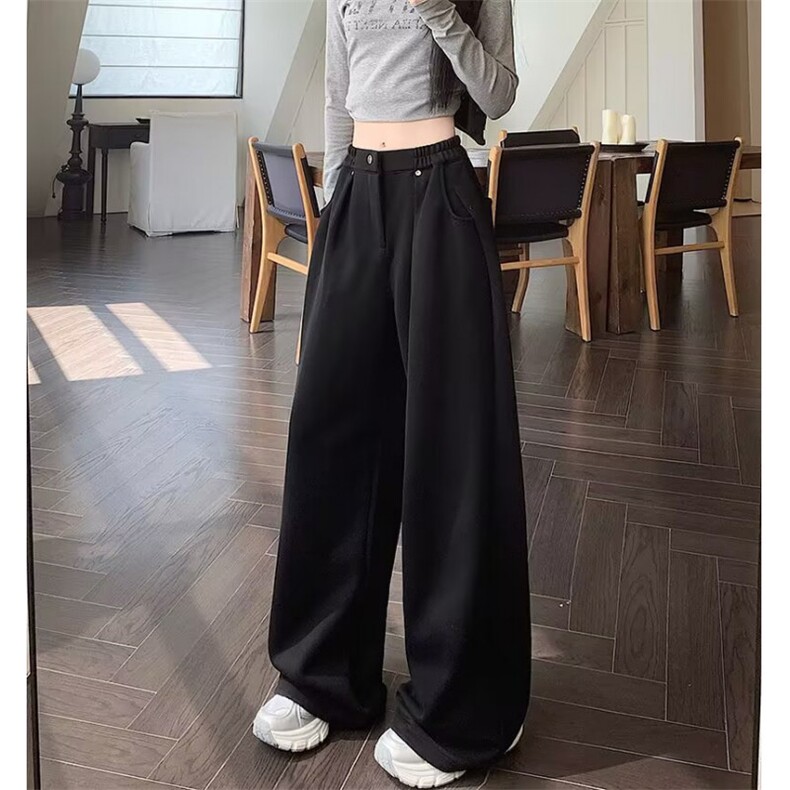 休闲裤女松紧腰抽绳阔腿裤秋裤子直筒裤拖地裤卫裤长裤K6598-P43,男装休闲裤,星座412-3