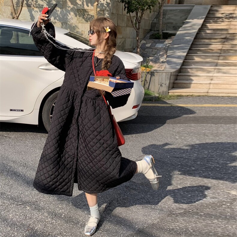 A570-P108 长款菱格棉服新款棉袄超好看外套潮图片