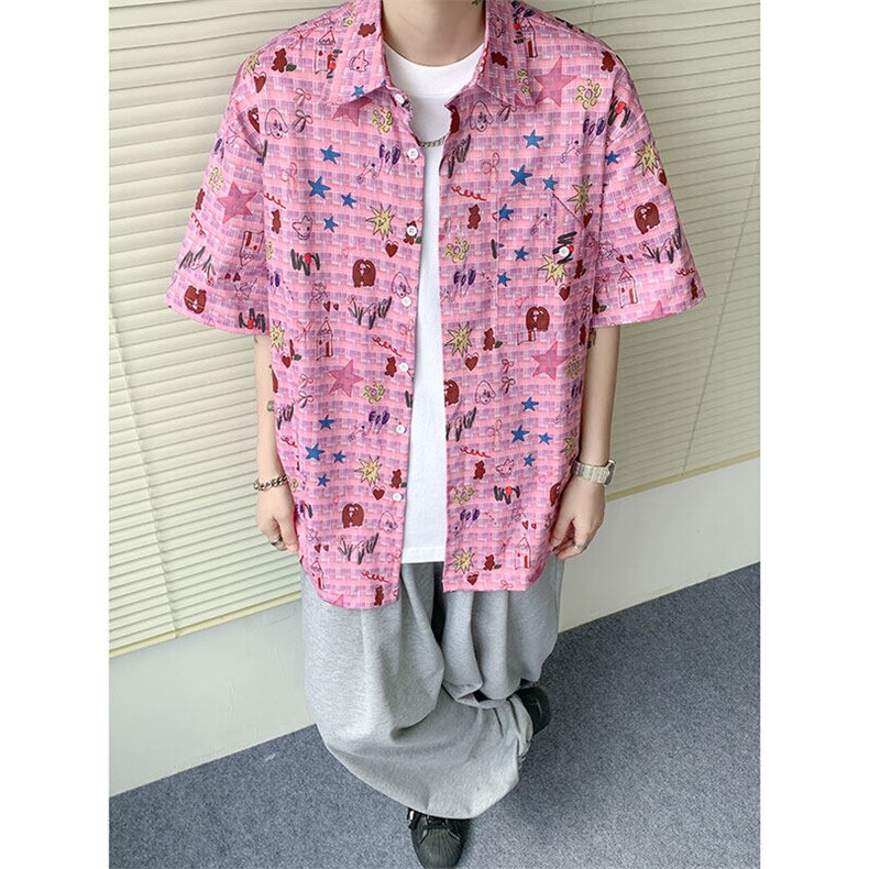 CS1141-特P35控68花衬衫男短袖夏季休闲薄款冰丝半袖宽松大码,男装T恤,电商A059