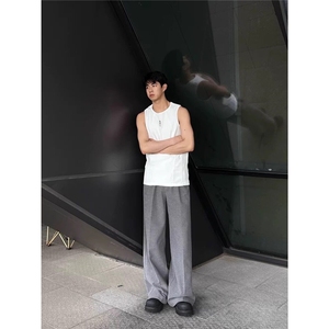 复古夏季潮牌重磅分割螺纹基础无袖T恤修身针织背心男女 TB02图片