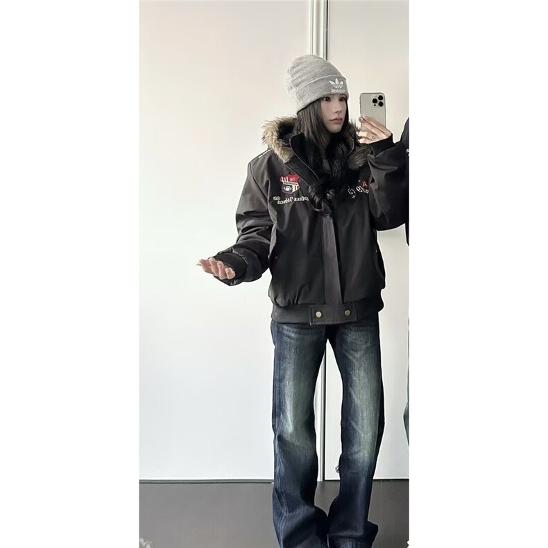 1506/180/P76美式复古勋章连帽毛领可拆卸棉服,男装棉衣,星座1506