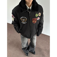 网图有货翻领休闲户外工装夹克男女贴布刺绣棒球服A1222-P105，男装夹克，星座1505