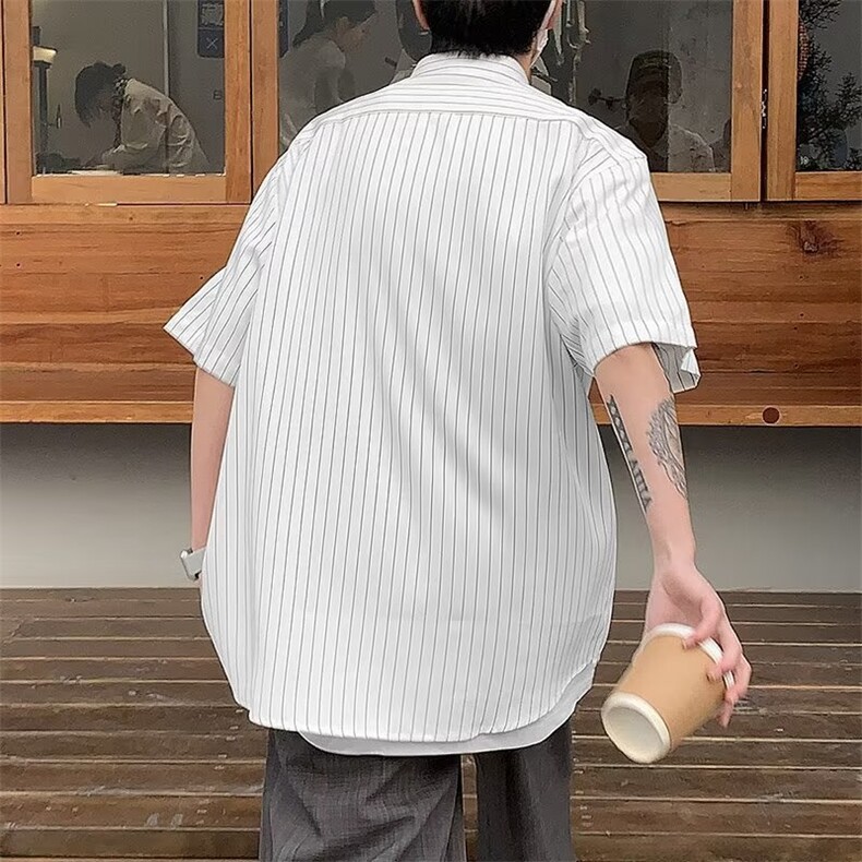 日系五分袖春夏季新款衬衫潮流慵懒男方领宽松型衬衫KC585P30,男装衬衫,星座1116-2