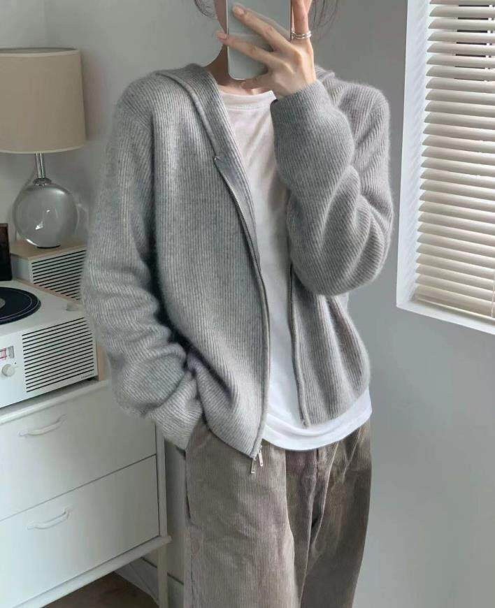 秋冬新款连帽针织拉链纯色毛衣女帽衫打底羊毛衫,女装羊毛衫,恩泰羊绒