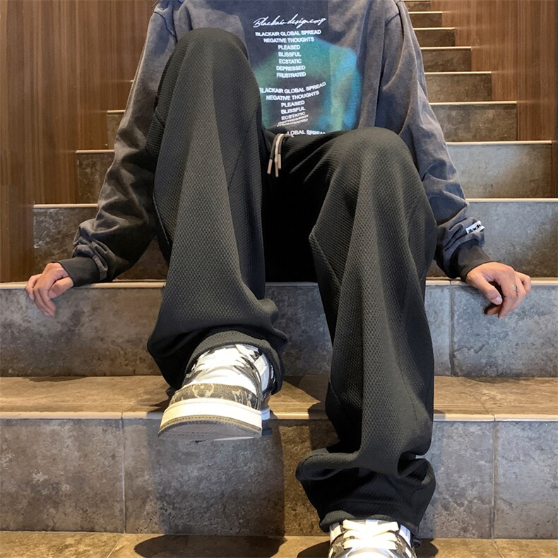 华夫格高级感长裤休闲百搭拖地裤舒适显高显瘦直筒K936-特批32,男装休闲裤,星座718-1