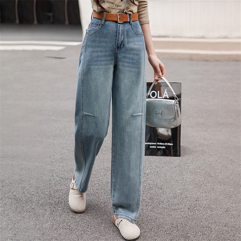 小个子镰刀牛仔裤美式复古阔腿裤高腰显瘦休闲裤宽松香蕉裤冬，女装牛仔裤，跑量工厂店